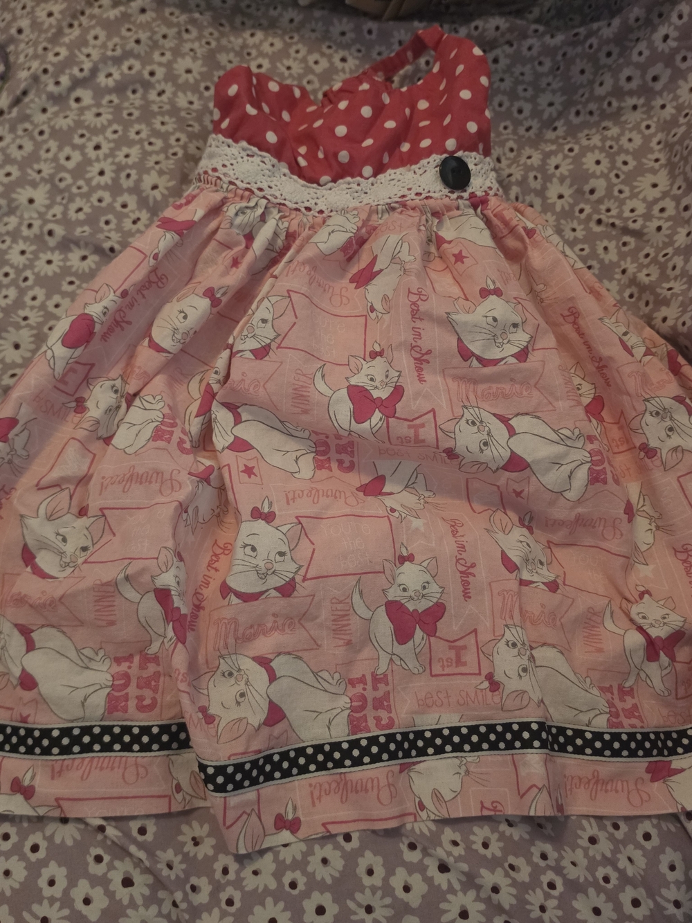 Disney Pink & White Cat Print Skirt with Polka Dot Waist